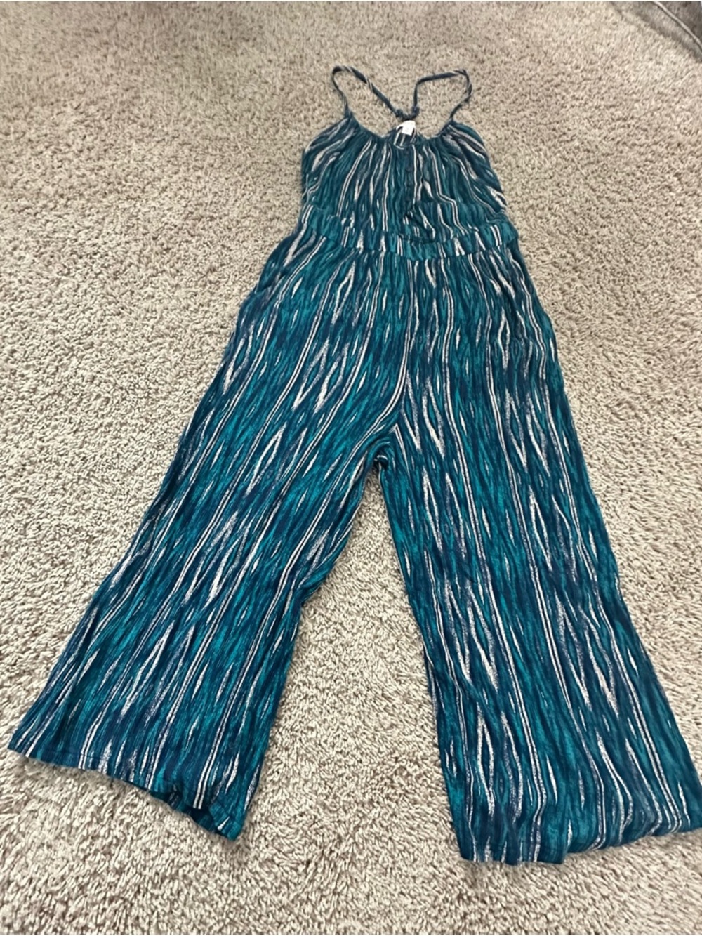 Xhilaration Teal Striped Cropped Wide-Leg Jumpsuit - Picture 3 of 6